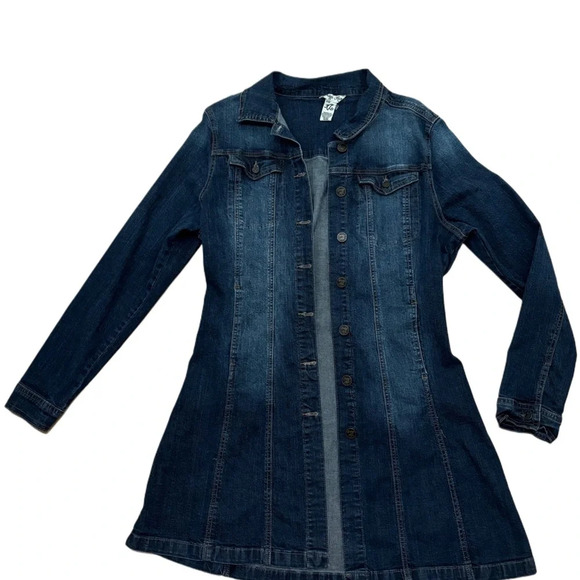 Vintage 2000s Y2K Indigo Rein Blue Long-Line Denim Jacket size XL - Picture 11 of 16